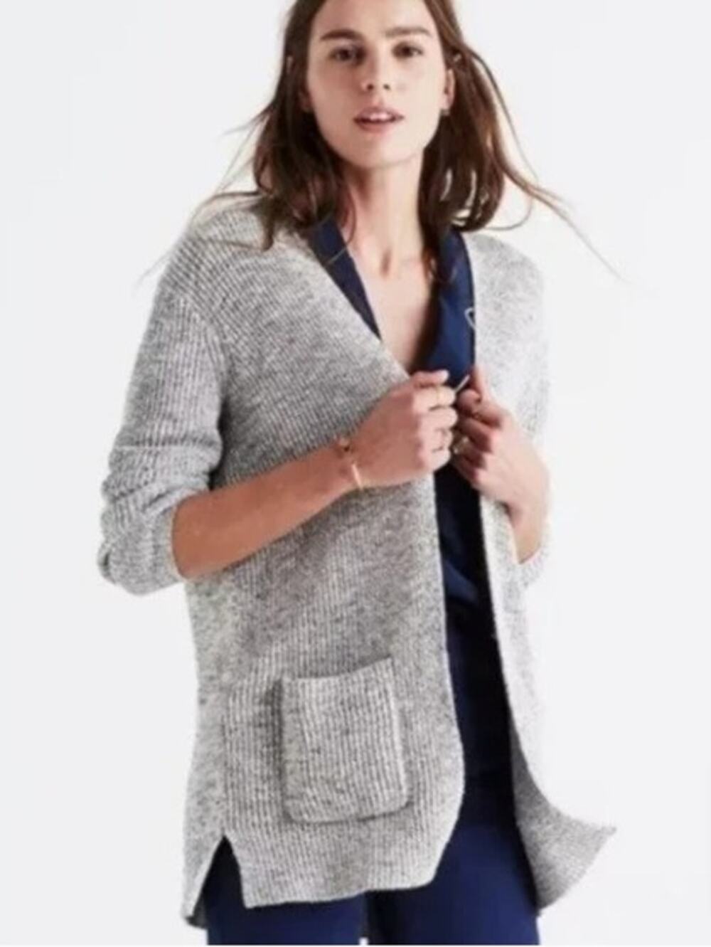 MADEWELL Gray Marled Knit Cotton-Linen Blend Postscript Cardigan Sweater Size XS